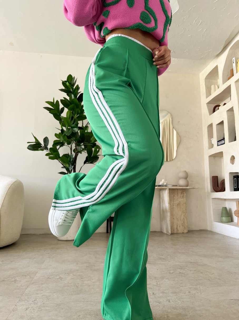 Pantalon Verde Pretina Blanca