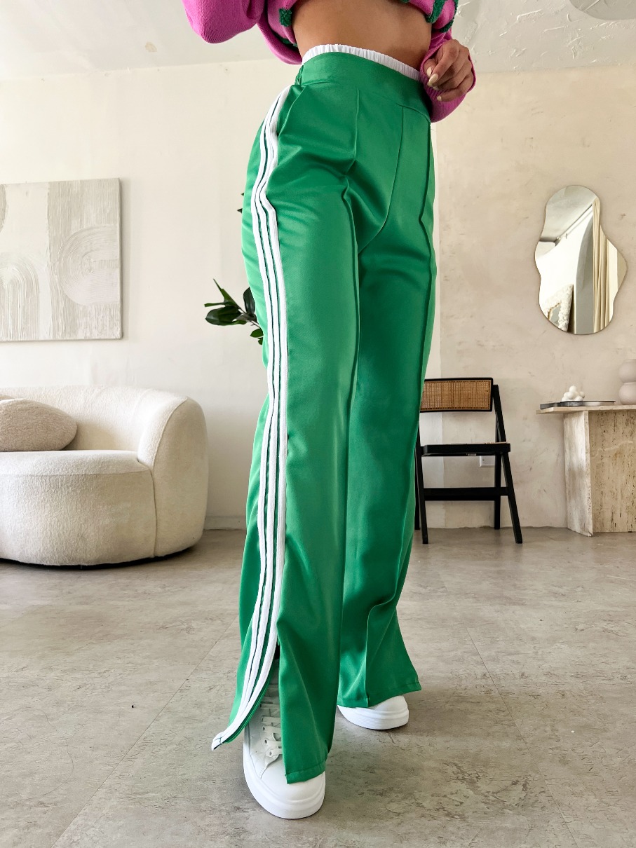 Pantalon Verde Pretina Blanca
