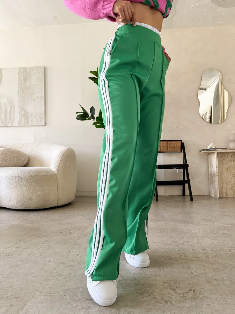 Pantalon Verde Pretina Blanca