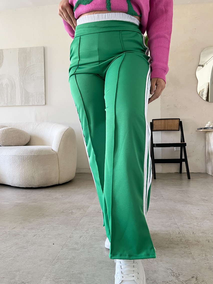 Pantalon Verde Pretina Blanca