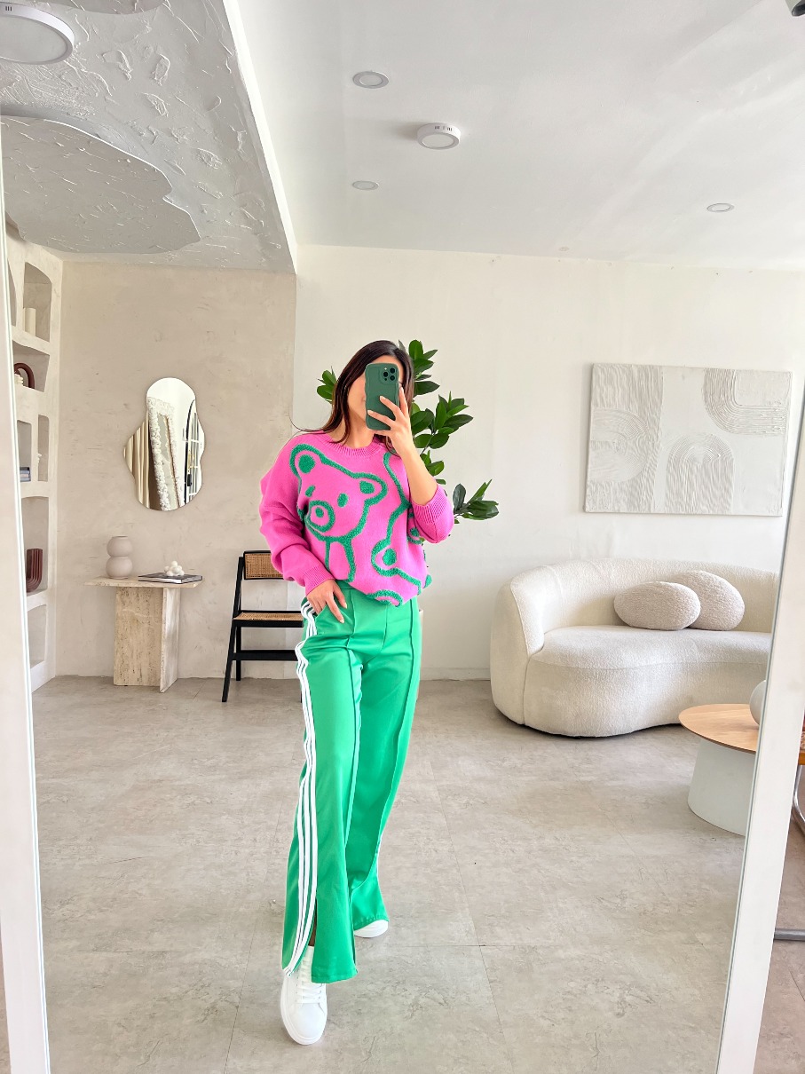 Pantalon Verde Pretina Blanca