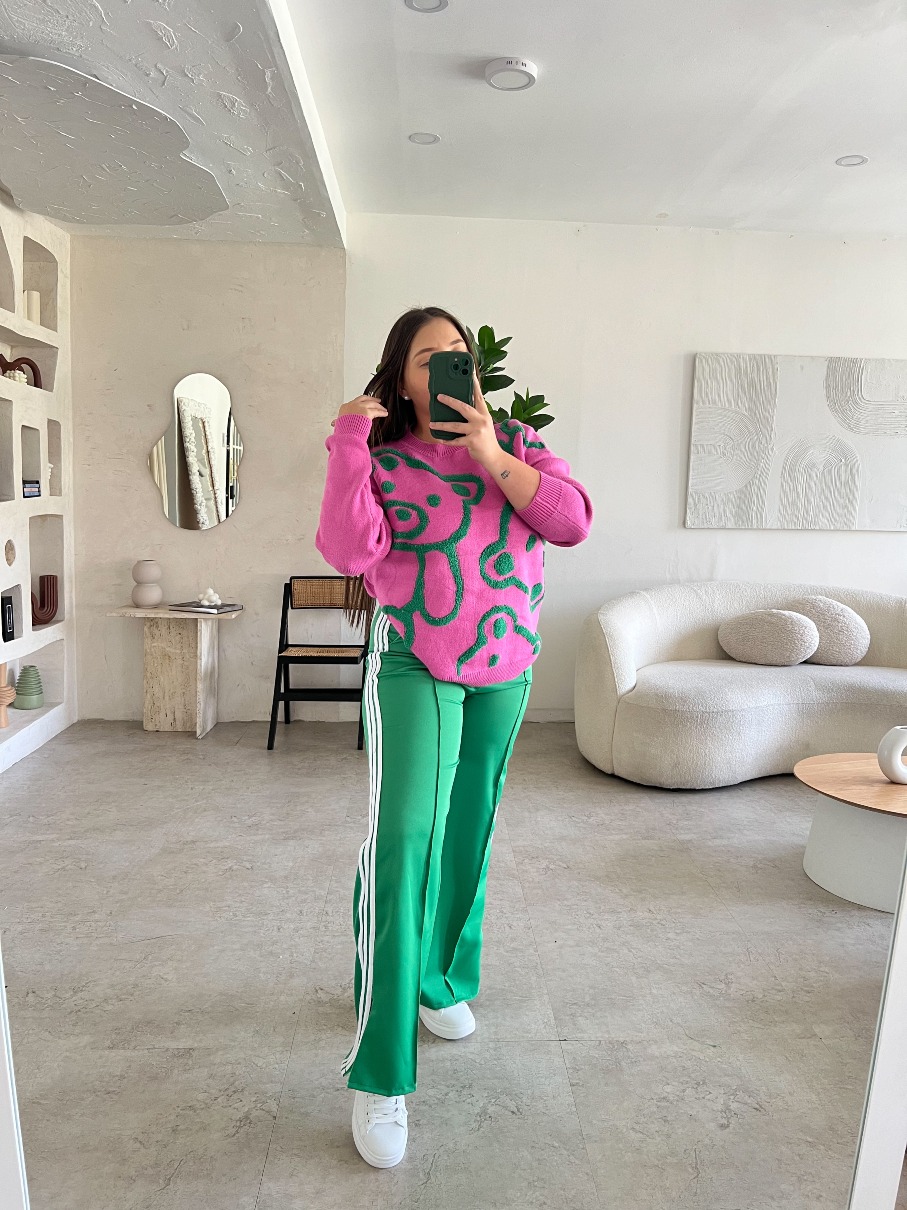 Pantalon Verde Pretina Blanca