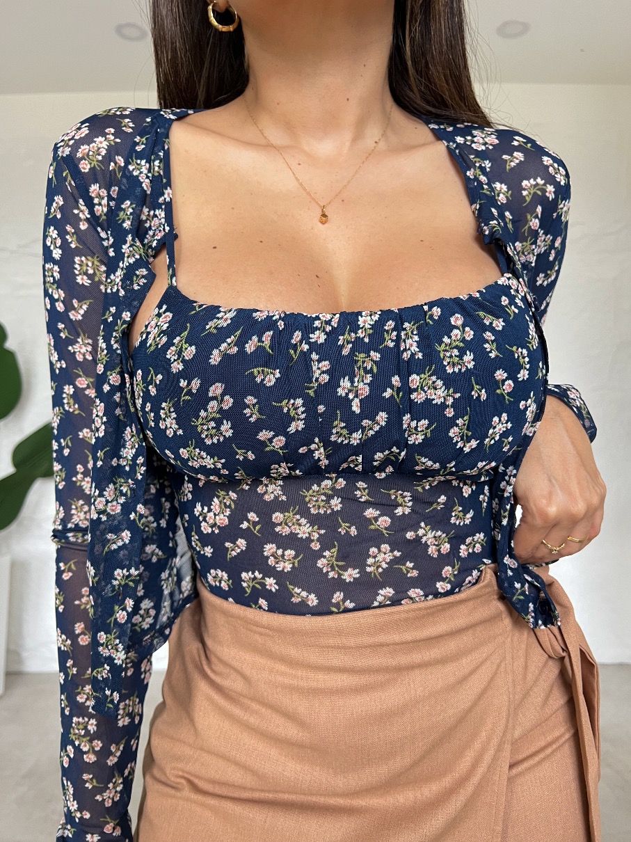 Set de Top y Suéter Flores mesh