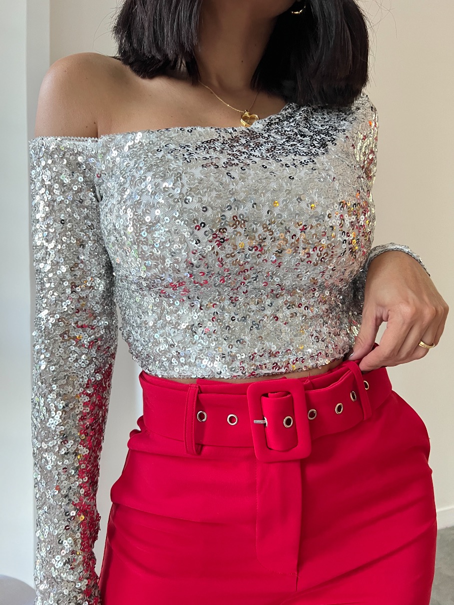 Top manga/l lentejuelas Emilia 7EX