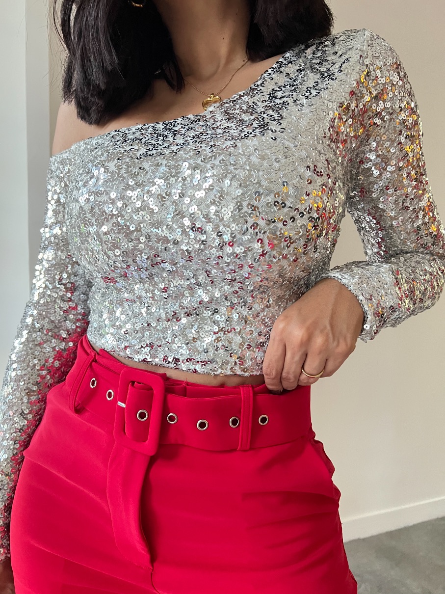 Top manga/l lentejuelas Emilia 7EX