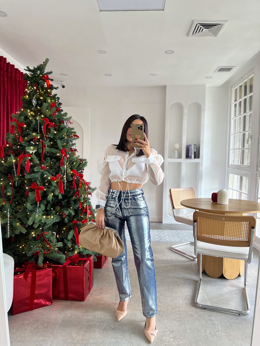 Jeans Straight Plateado