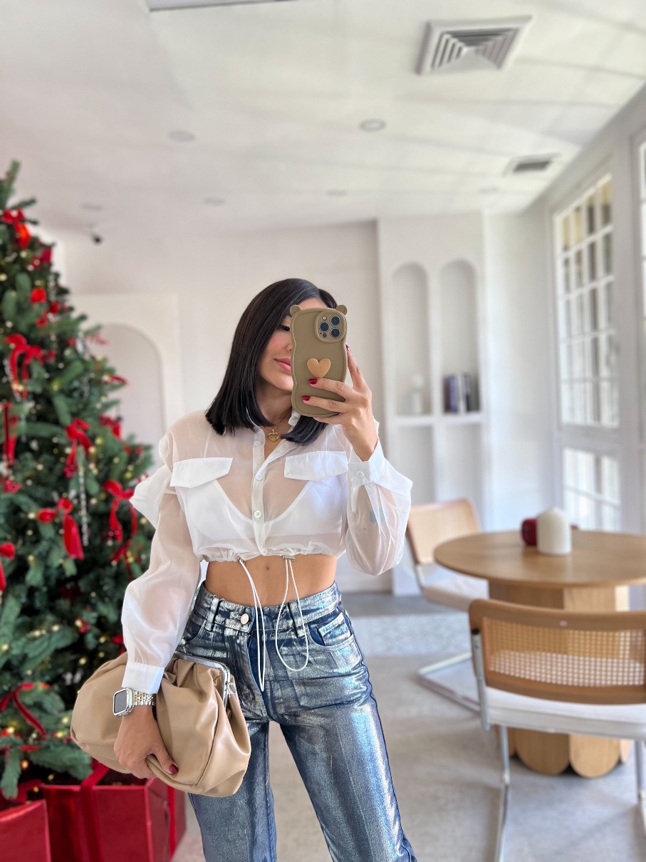 Blusa Organza Blanca M/Larga