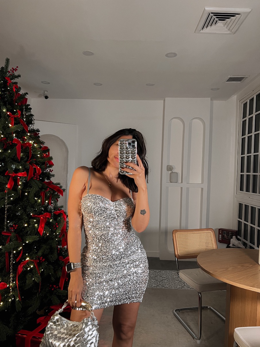 Vestido plateado push up lentejuela Mabel LT5