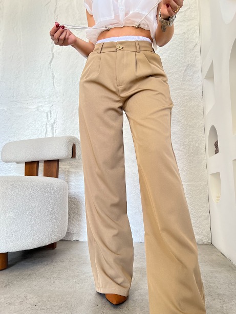 Pantalon de Vestir Beige doble pretina - L