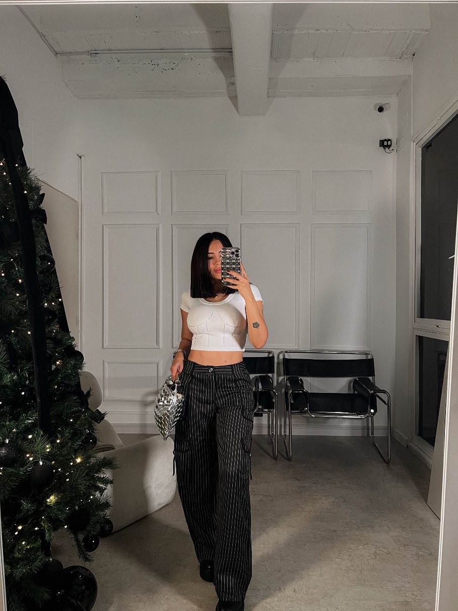 Pantalón cargo negro rayas Valeria