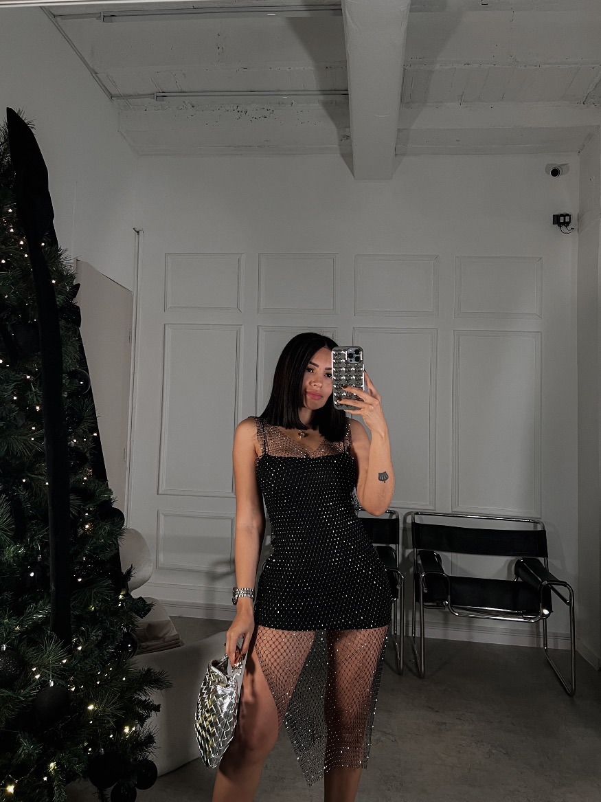 Vestido manga/c malla glitters Heloísa