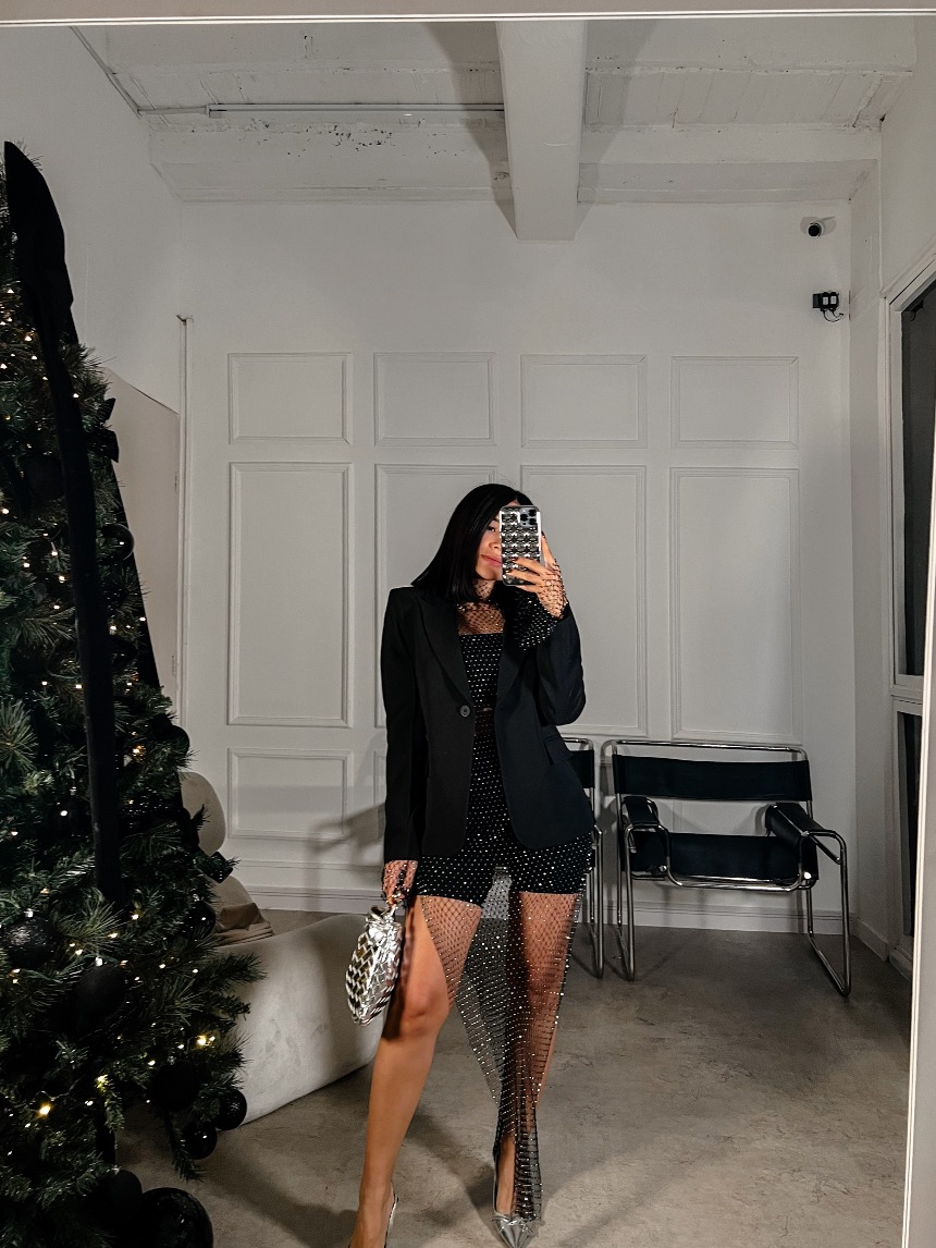 Vestido manga/l malla glitters Clarisa