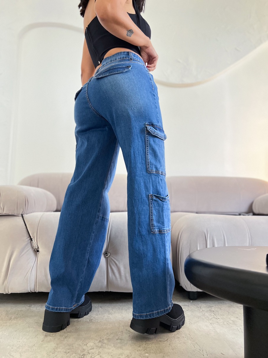 Jeans Wide Leg Cargo wax