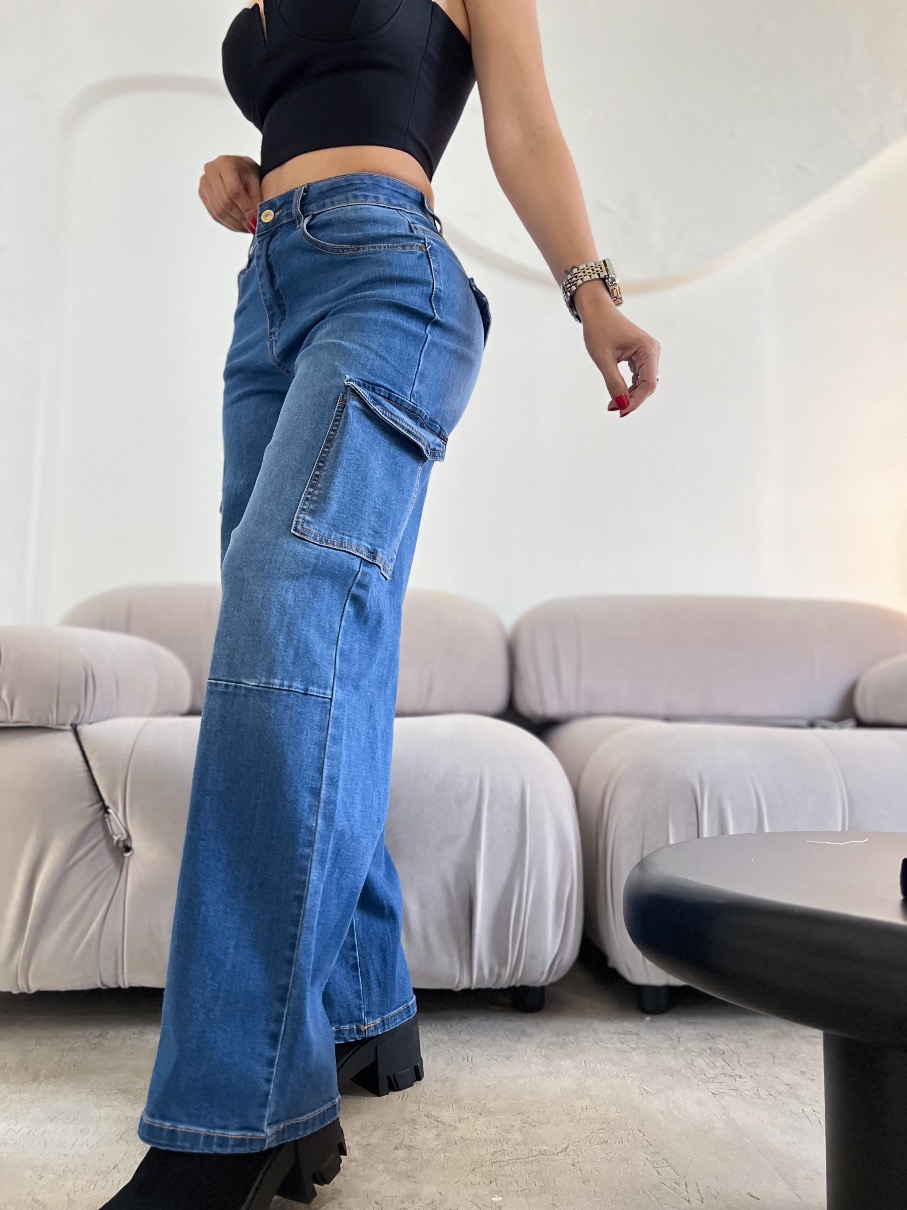Jeans Wide Leg Cargo wax