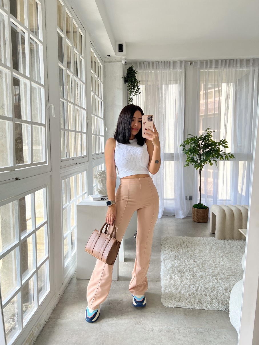 Pants beige vivos bota ancha Iris