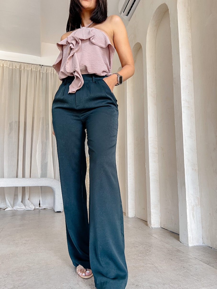 Pantalón con pinzas verde Chantal