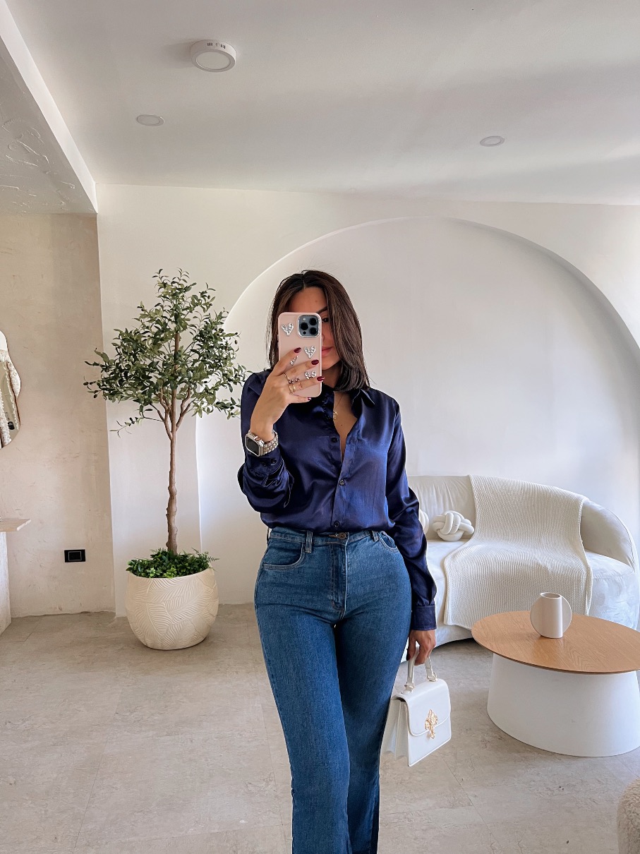 Camisa satinada Zoeh de botones navy