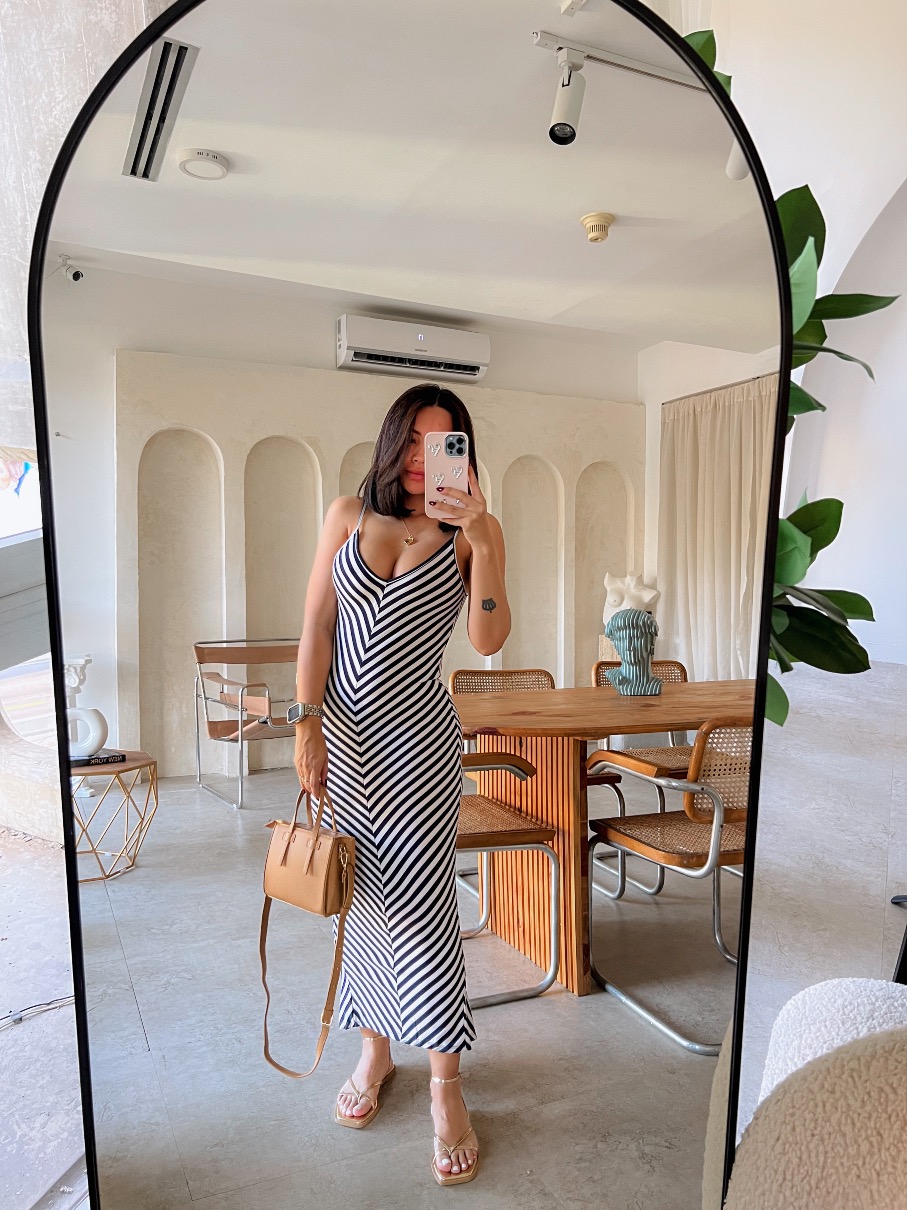 Maxi vestido azul marino de rayas Sara