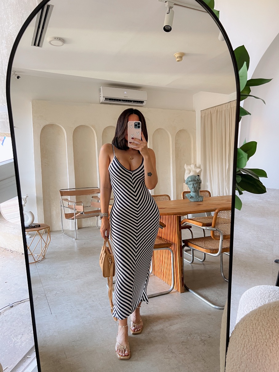 Maxi vestido azul marino de rayas Sara