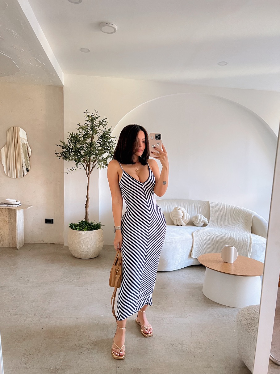 Maxi vestido azul marino de rayas Sara